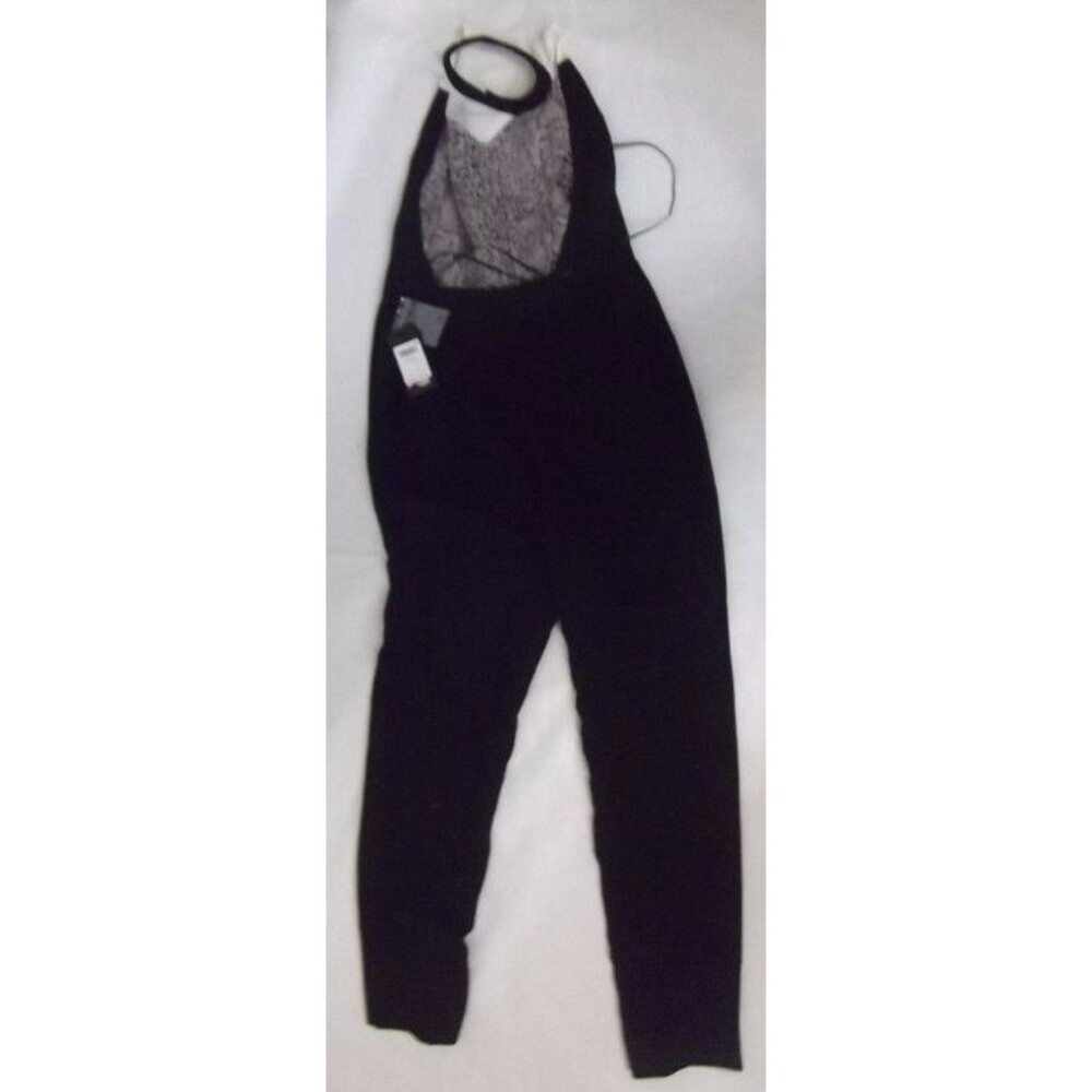 New Guess Tuxedo Halter Jumpsuit Size 2 Black Ivory Crepe - Picture 4 of 7